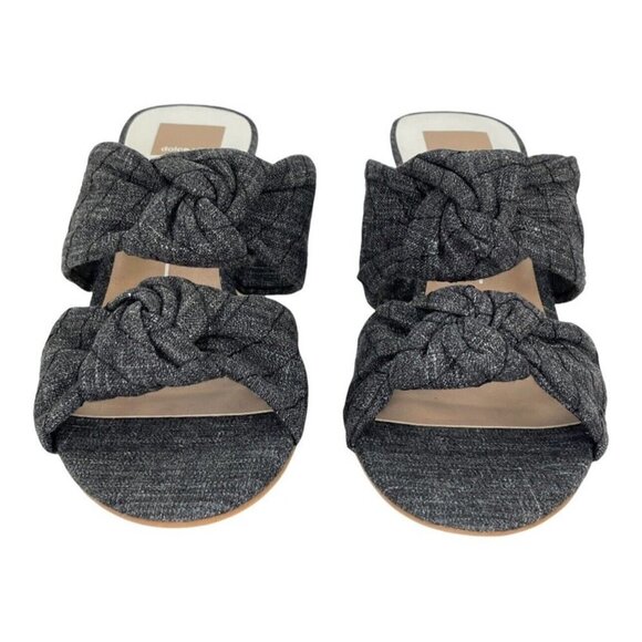 Dolce Vita Jene Double Strap Heeled Sandal Knotted Fabric Gray Slip On 7.5 New - Picture 3 of 8
